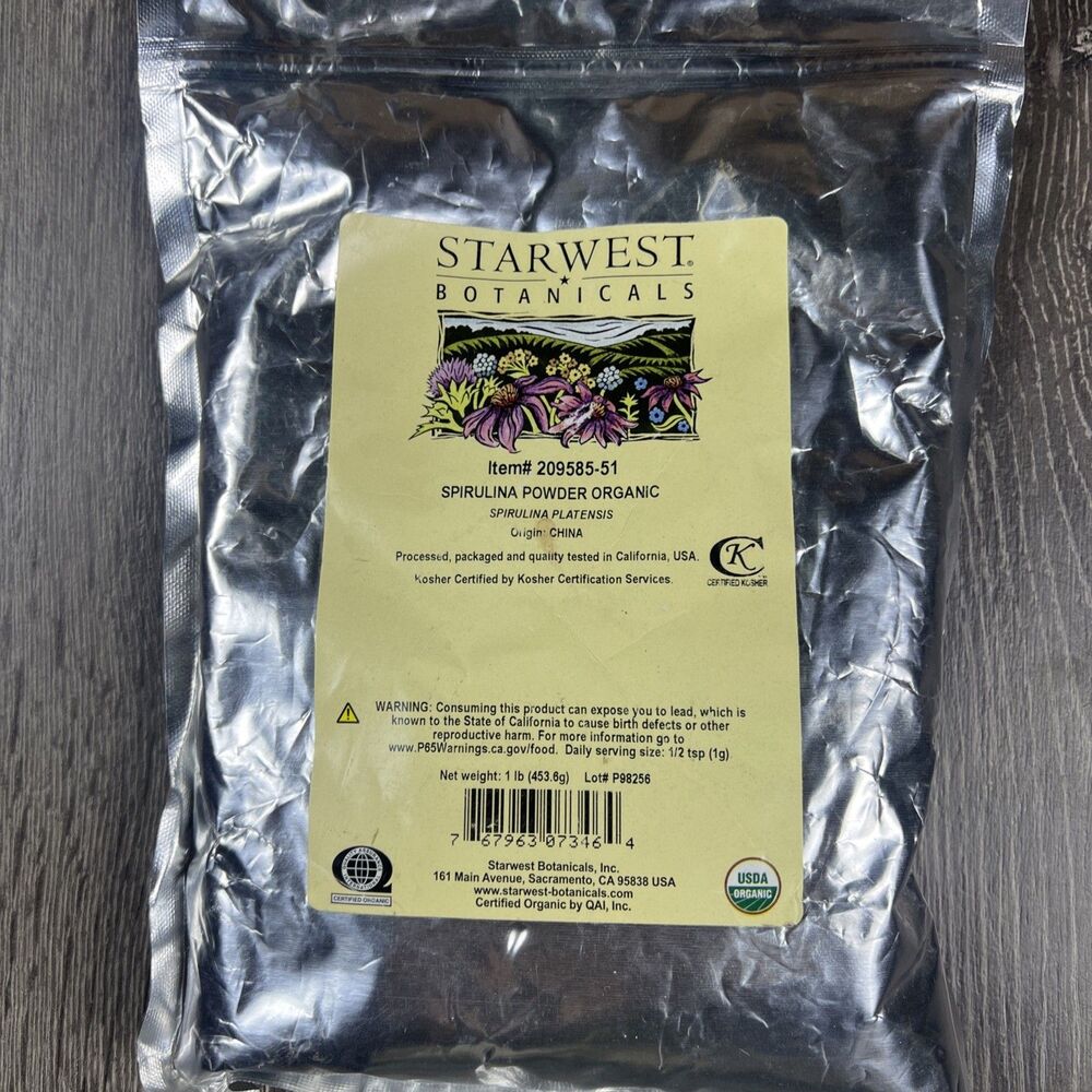 Starwest Botanicals Spirulina Powder Organic 1 lb 453 6 g Kosher, Organic